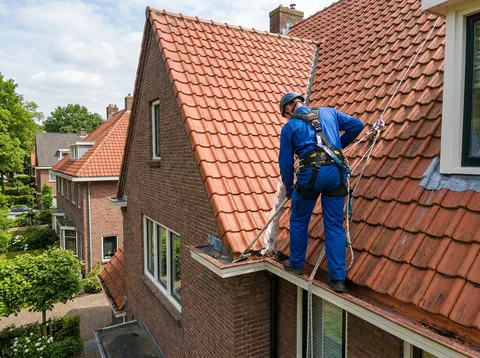 Applicateur die dakcoating aanbrengt op gereinigde dakpannen